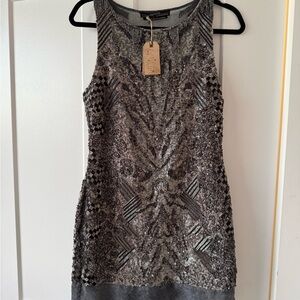 AllSaints Silver Sequined Beaded Top